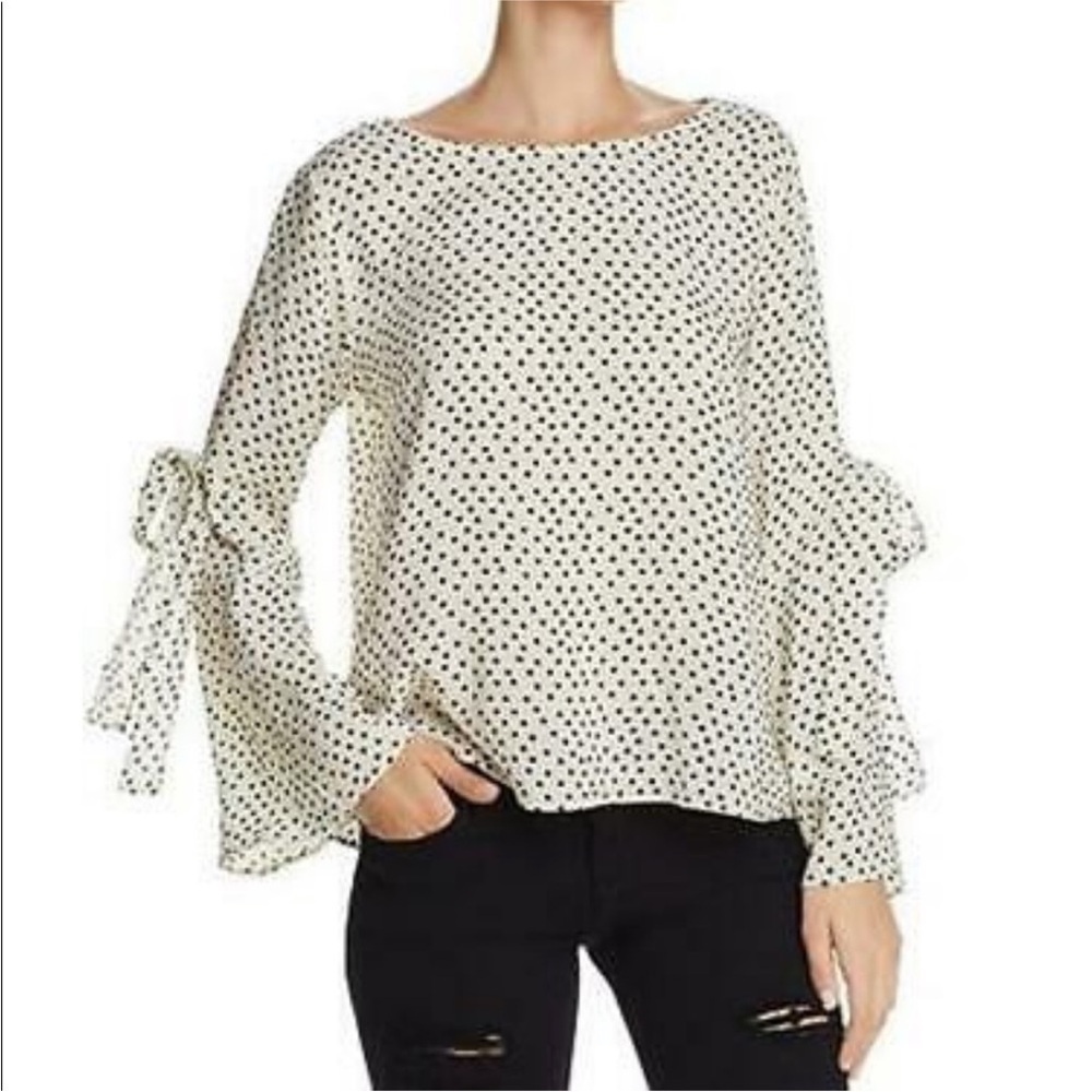 Velvet By Graham & Spencer Dalie Black Polka Dot White L/S Blouse XS Career